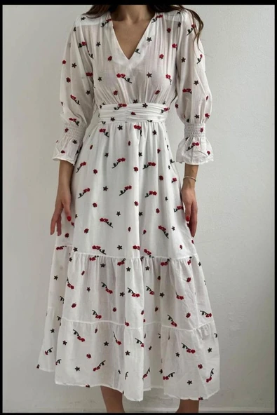 Kırmızı Gipeli Vual Elbise - Resim 3