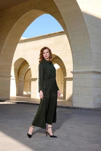 MİSSWHENCE İPEK ELBİSE 37810 YEŞİL - Resim 5