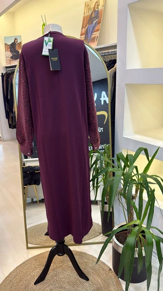 Nuss triko kollari cupra ipek elbise bordo 2062 - Resim 4