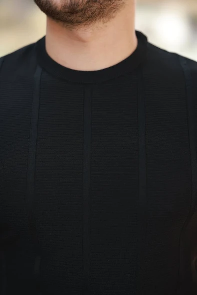 Erkek Desenli çizgi Kabartmalı Kısa Kollu Tişört - Resim 3