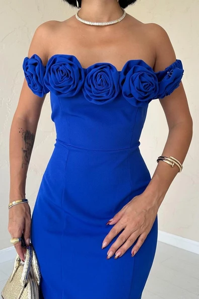 Saks Madonna Yaka Güllü Elbise - Resim 3