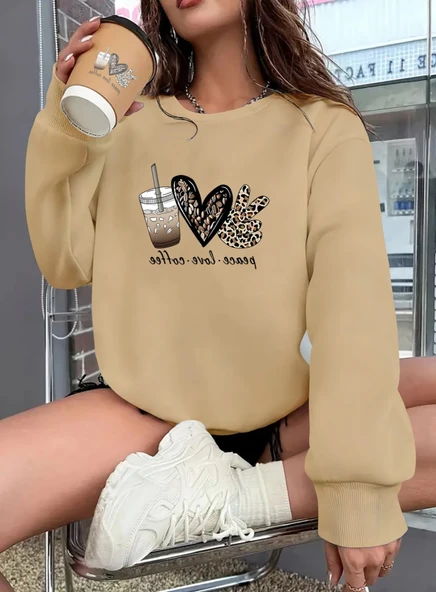 Kadın Uzun Kollu Bisiklet Yaka Kalp Desenli Viskon Iki Iplik Bluz - Resim 3