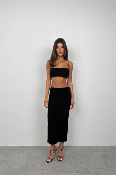 İp Detay Dokulu Maxi Etek ürün görseli