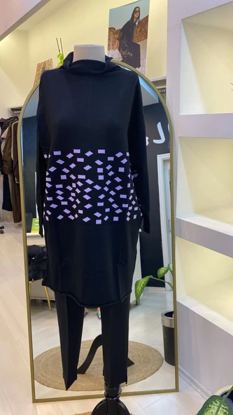 MİSSWHENCE Triko Damalı Tunik LİLA 242 - Resim 4