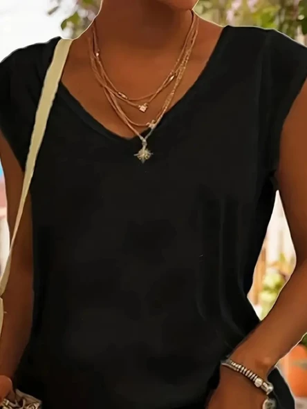 Kadın Kısa Kollu V Yakalı Viskon Bluz - Resim 2