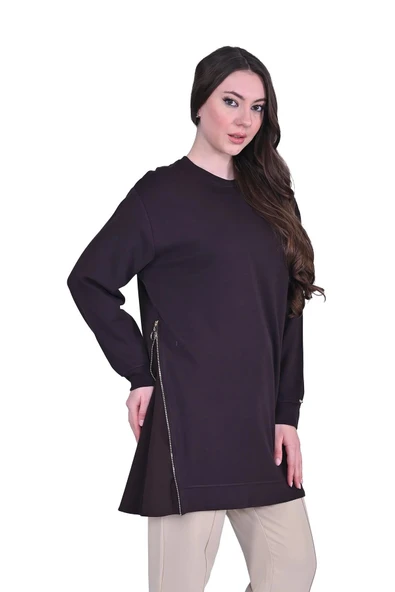 invee fermuar detayli tunik 7047 kahve - Resim 3