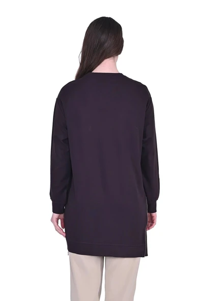 invee fermuar detayli tunik 7047 kahve - Resim 2