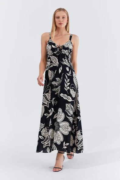 Askılı Viscon Elbise - Siyah ürün görseli