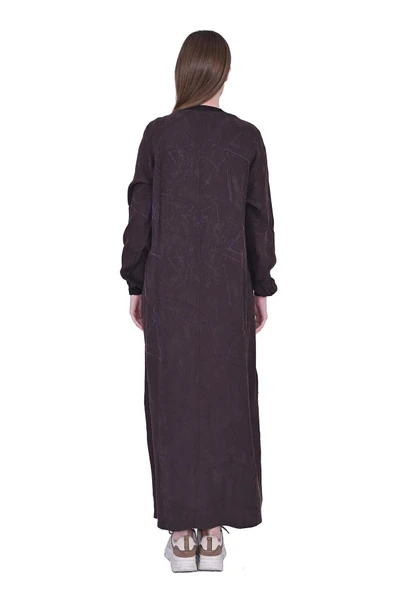 İNVEE MODAL ELBİSE FİRFİR DETAYLİ 7024 HAHVE - Resim 2