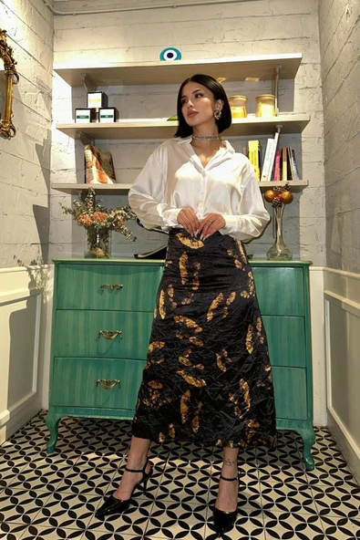 Siyah Baskılı Kroşetalı Etek - Resim 2