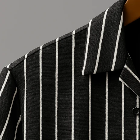 Erkek Kısa Kollu Beyaz çizgi Desenli örme Kumaş Pamuklu Gömlek - Resim 2