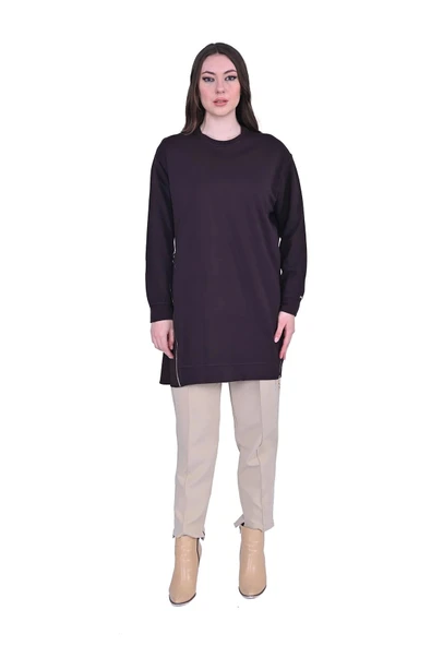 invee fermuar detayli tunik 7047 kahve ürün görseli