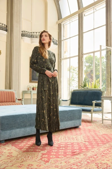 misswhence Fermuarlı Jakarlı Cupro Elbise 36802 bordo - Resim 7