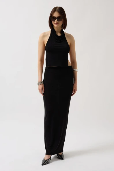 Parlak Kumaş Maxi Etek - Resim 2