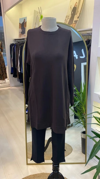 invee fermuar detayli tunik 7047 kahve - Resim 5