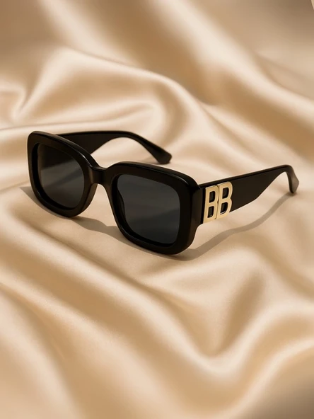 BB Cool Kadın Güneş Gözlüğü Gold Metal BB Detay Siyah Çerçeve  UV 400 Korumalı CE Sertifikalı - 3