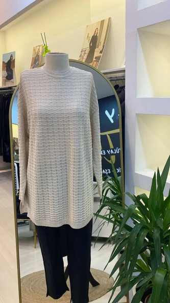 İNVEE TRİKO SİMLİ TUNİK 7063 KREM - Resim 7