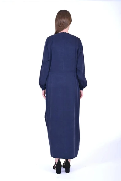İNVEE ELBİSE MODAL KUMAS DOKUMLU 7013 LACİVERT - Resim 3