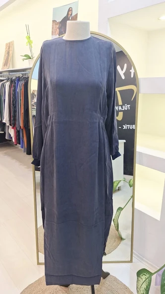 İNVEE ELBİSE MODAL KUMAS DOKUMLU 7013 LACİVERT - 1