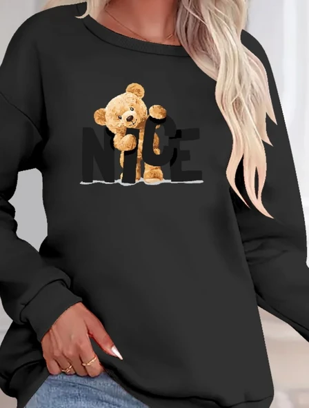 Kadın Uzun Kollu Bisiklet Yaka Viskon Iki Iplik Bluz - Resim 2