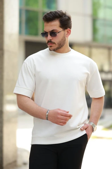 Erkek Basic Oversize Double Face Kumaş Kısa Kollu Tshirt - Resim 2