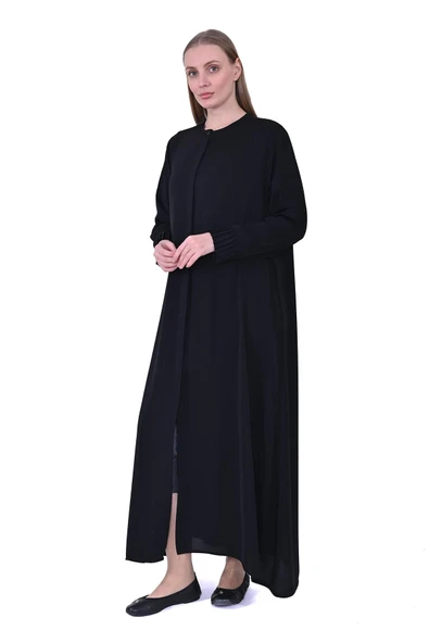 İNVEE GİZLİ DUGME DETAYLİ FERACE SİYAH 6968 - Resim 2