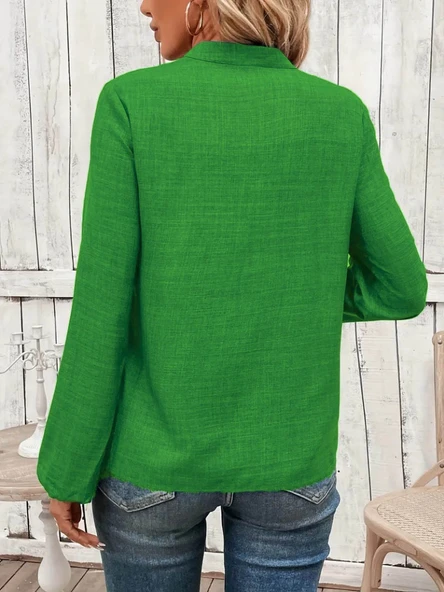 Kadın Uzun Kollu Hakim Yaka Bluz - Resim 2