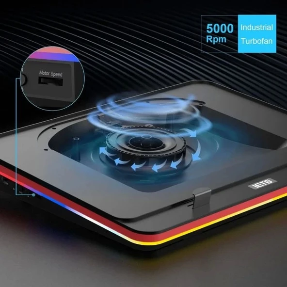 IETS GT500 RGB Turbo Fanlı Laptop Bilgisayar Soğutucusu (4600 RPM) - Resim 7