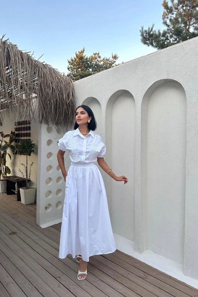 Beyaz Nakışlı İşlemeli Elbise ürün görseli