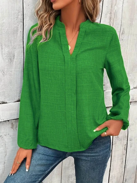 Kadın Uzun Kollu Hakim Yaka Bluz - Resim 3