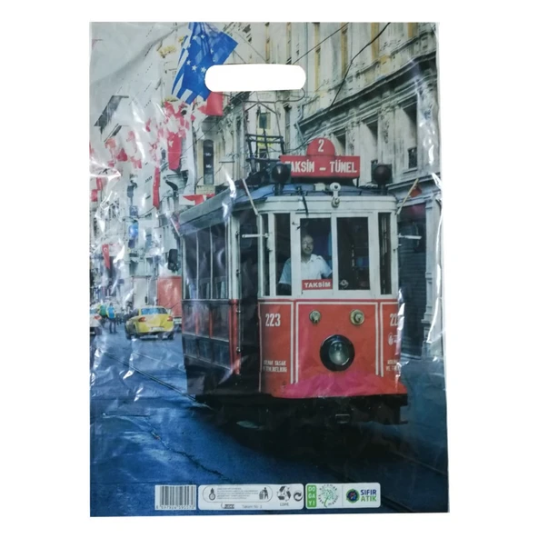 Baskılı Mağaza Poşeti (No 3) 50 Adet Taksim Desenli Takviyeli Poşet