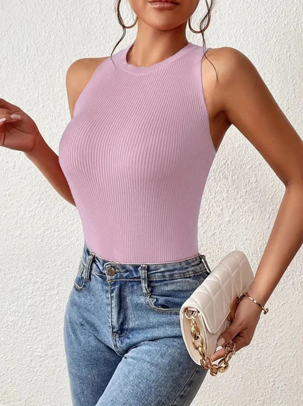 Kadın Kolsuz Sırt çapraz Detay Triko Bluz ürün görseli