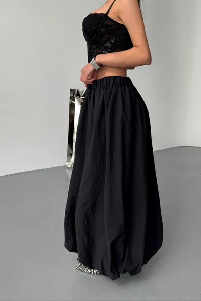 BEL LASTİKLİ BALON ETEK ŞANEL BOY SOFT KUMAŞ - Siyah - Resim 3