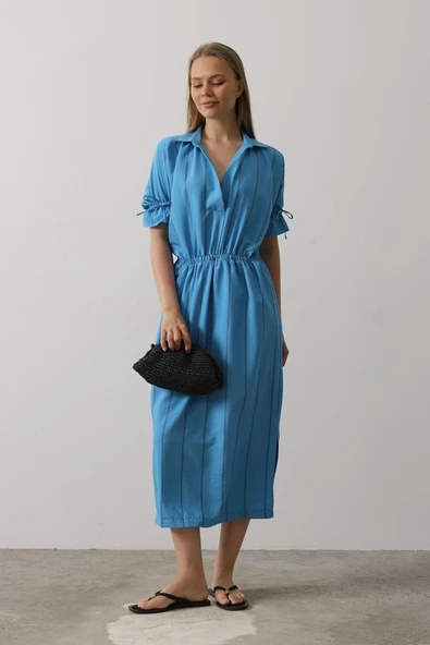 Beli Lastikli Elbise - Mavi ürün görseli