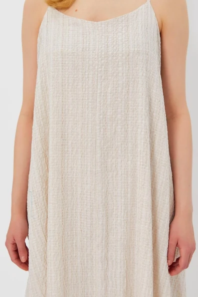 Askılı Uzun Çan Elbise - Natür - Resim 4