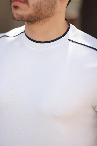 Erkek Omuzlar çizgi Detaylı Kısa Kollu T-shirt - Resim 3