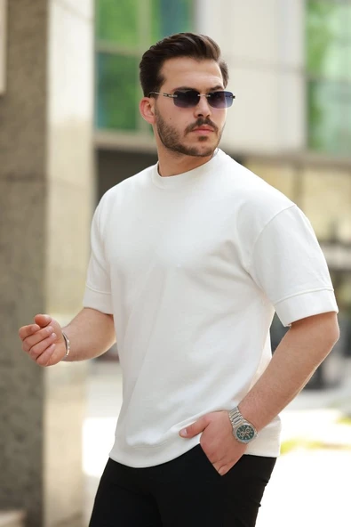 Erkek Basic Oversize Double Face Kumaş Kısa Kollu Tshirt ürün görseli