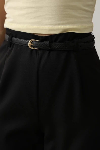 Kemer Pens Detaylı Pantolon - Siyah - Resim 3