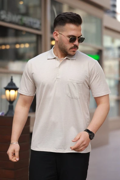 Erkek Yakalı Mini Jakarlı Kısa Kollu T-shirt ürün görseli