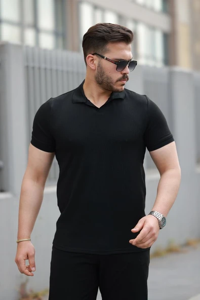 Erkek Yakalı Waffle Dokulu Kısa Kollu Tişört ürün görseli