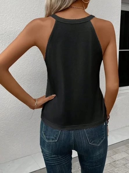 Kadın Omuzlardan Açık Boyundan Askılı Kalp Baskılı Viskon Bluz - Resim 4