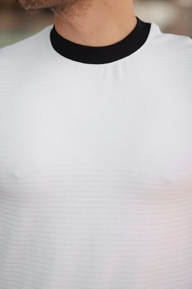 Erkek Bisiklet Yaka örme Pamuklu Kumaş Kısa Kollu T-shirt - Resim 3