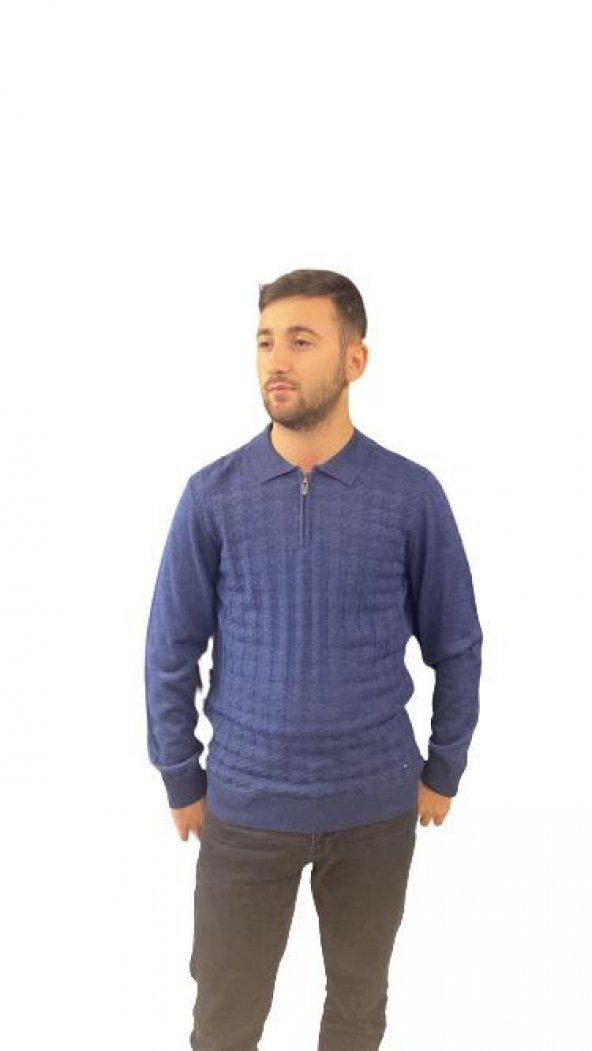 Erkek Triko Kazak Polo Yaka iNDİGO