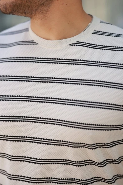 Erkek çizgili Kısa Kollu T-shirt - Resim 3
