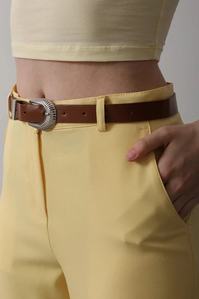 Kemerli Havuç Pantolon - Sarı - Resim 3