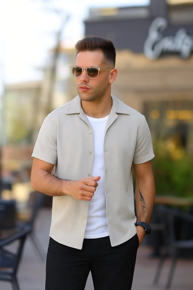 Erkek Kısa Kollu örme Kumaş Pamuklu Gömlek ürün görseli