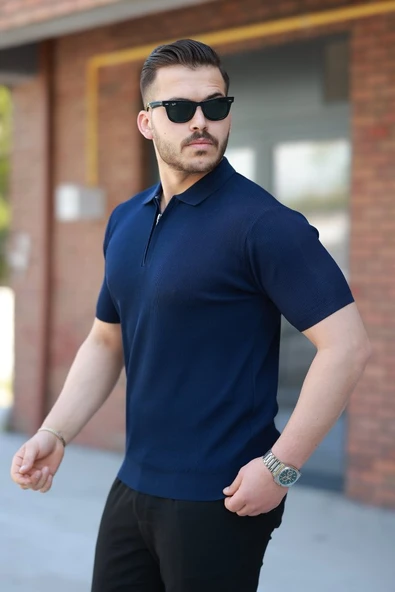 Erkek Fermuarlı Yakalı Kısa Kollu Tshirt - Resim 2