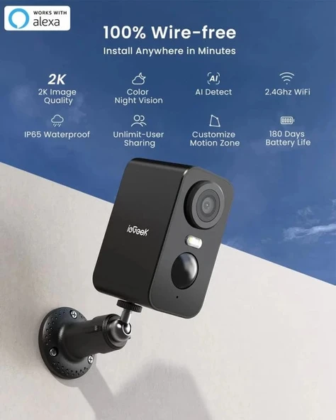 ieGeek Kablosuz Pille Çalışan WiFi Güvenlik Kamerası - Resim 6