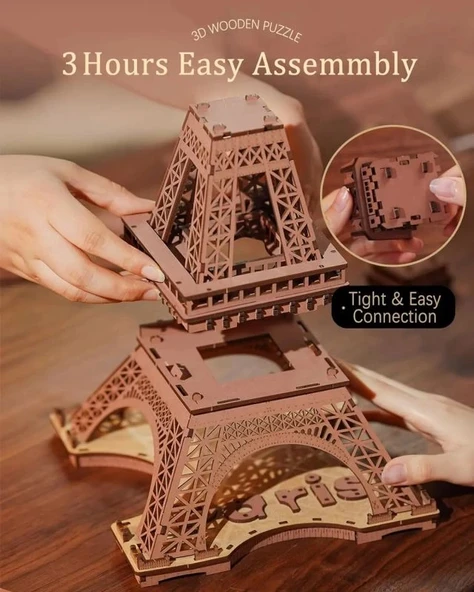 Rolife Büyük Eyfel Kulesi 3D Ahşap Puzzle - LED Model Yapı Seti - Resim 5