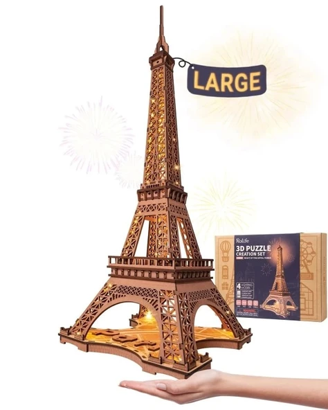 Rolife Büyük Eyfel Kulesi 3D Ahşap Puzzle - LED Model Yapı Seti - Resim 8